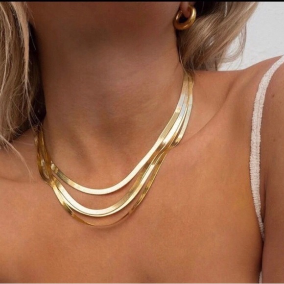 None Jewelry - NEW 3MM GOLD STEEL HERRINGBONE SNAKE CHAIN CHOKER OMEGA NECKLACE